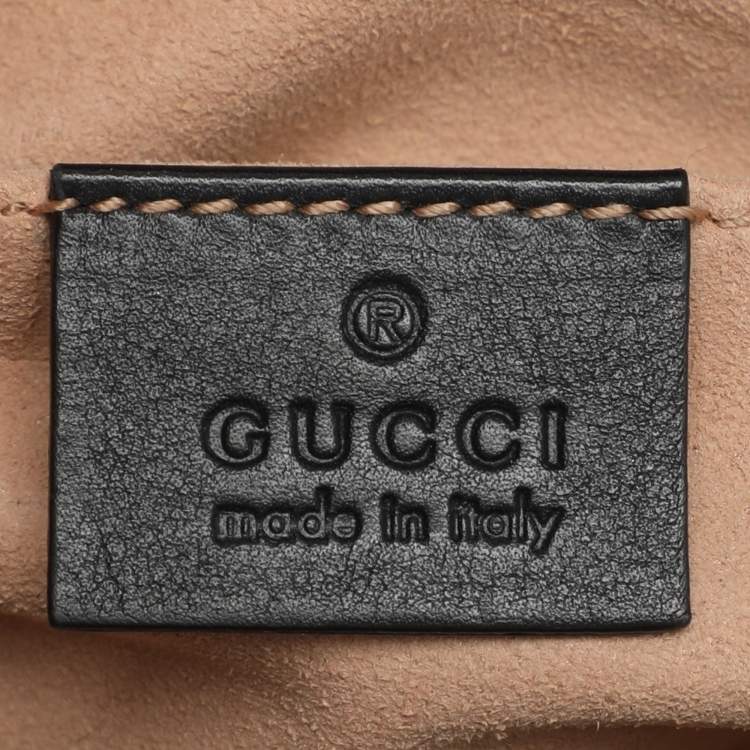 Pre Owned Gucci GG Pearl Marmont Flap Mini Black Matelassé Leather Shoulder Bag