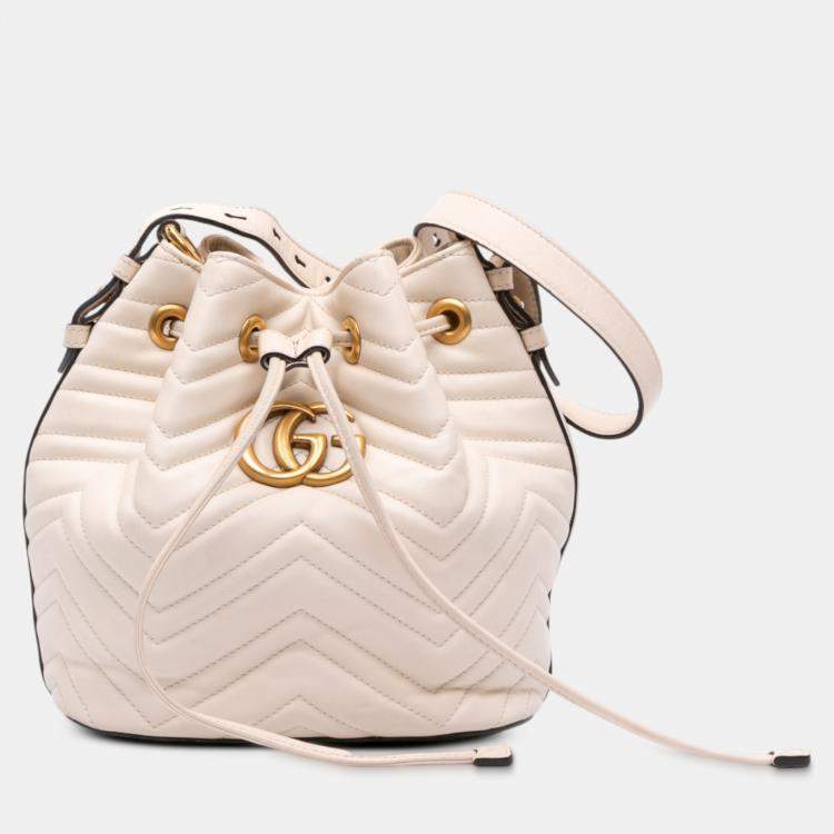 Pre Owned Gucci White GG Marmont Matelasse Leather Bucket Bag