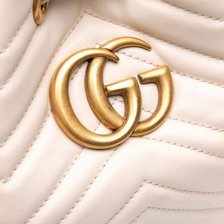 Pre Owned Gucci White GG Marmont Matelasse Leather Bucket Bag