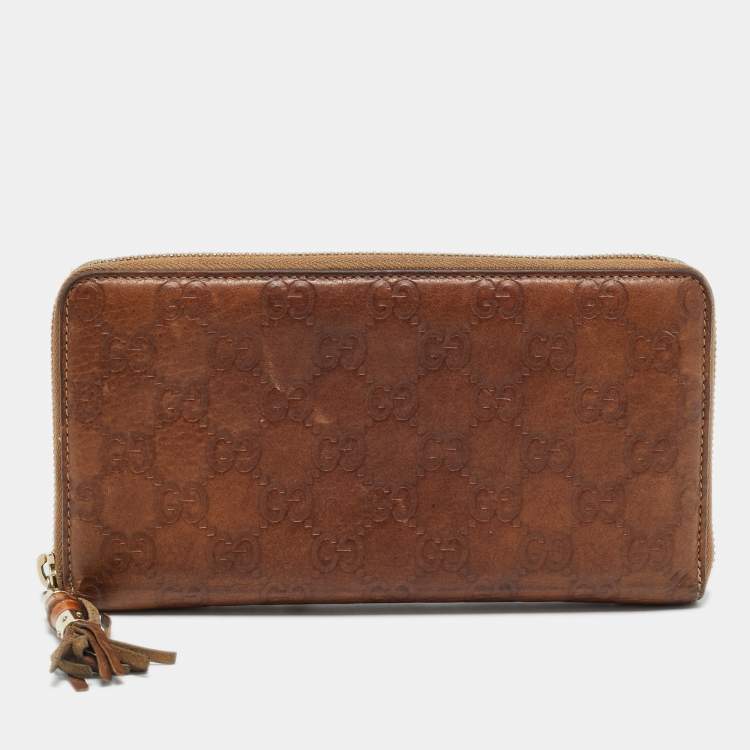 مملوكة مسبقًا Gucci Brown Guccissima Leather Bamboo Zippy Organizer Wallet