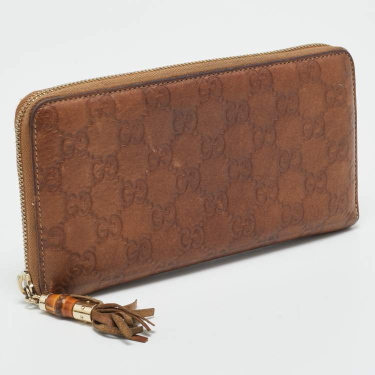 مملوكة مسبقًا Gucci Brown Guccissima Leather Bamboo Zippy Organizer Wallet