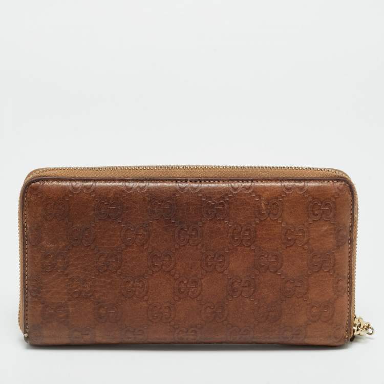 مملوكة مسبقًا Gucci Brown Guccissima Leather Bamboo Zippy Organizer Wallet