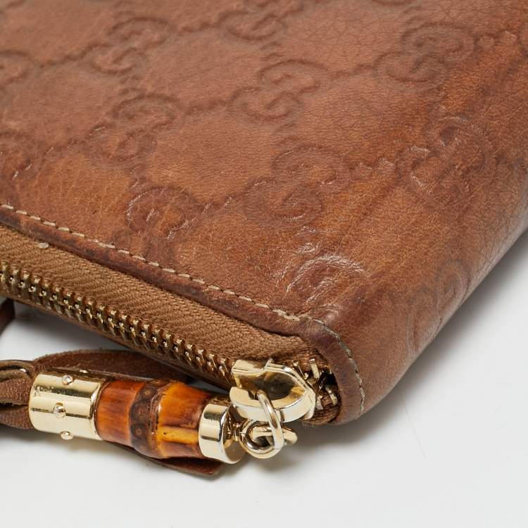 مملوكة مسب قًا Gucci Brown Guccissima Leather Bamboo Zippy Organizer Wallet