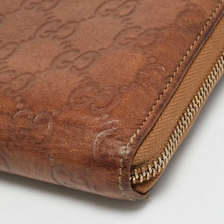 مملوكة مسبقًا Gucci Brown Guccissima Leather Bamboo Zippy Organizer Wallet