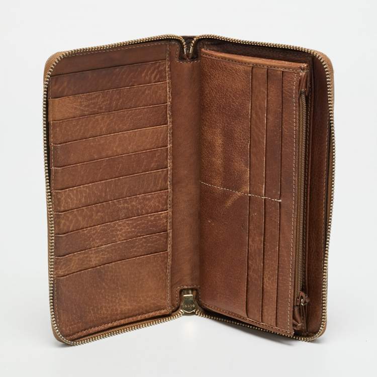 مملوكة مسبقًا Gucci Brown Guccissima Leather Bamboo Zippy Organizer Wallet