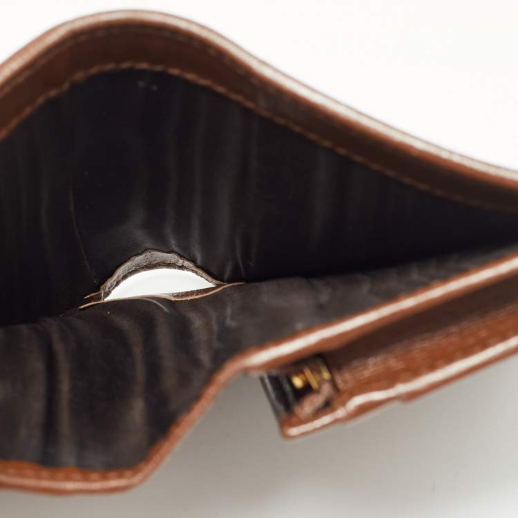 Pre Owned Gucci Horsebit 1955 Brown/Beige GG Supreme Canvas and Leather Flap Card Case