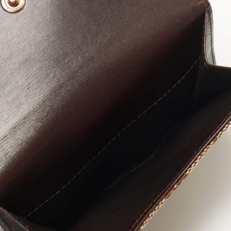 Pre Owned Gucci Bamboo Bar Beige/Brown GG Canvas and Croc Embossed Leather French Wallet