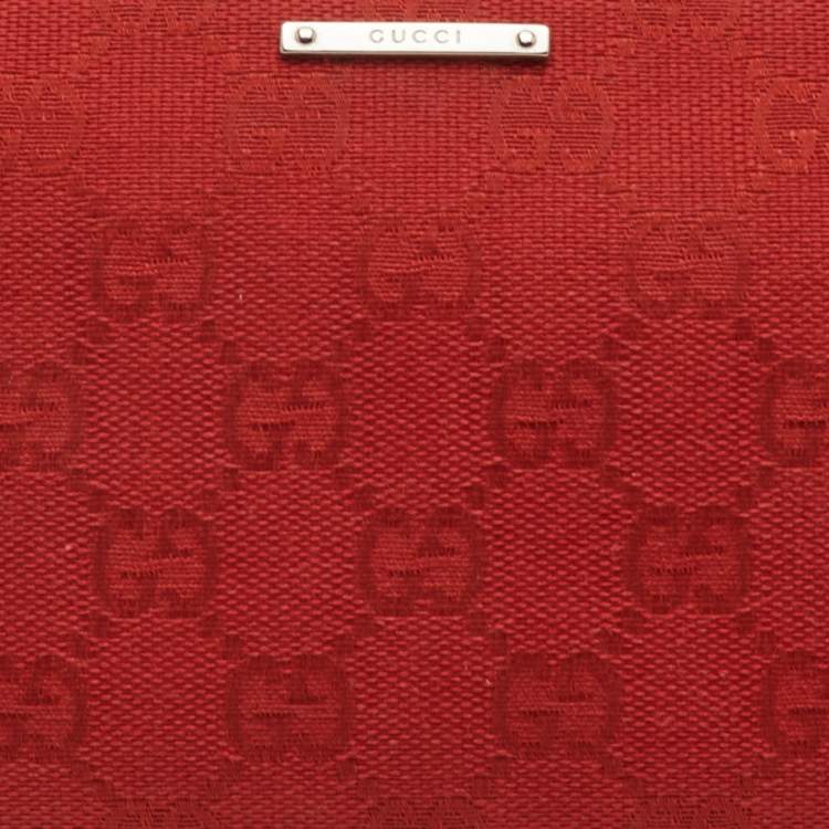 Pre Owned Gucci Boat Red GG Canvas and Leather Baguette