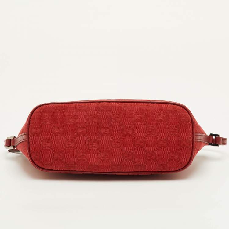 Pre Owned Gucci Boat Red GG Canvas and Leather Baguette