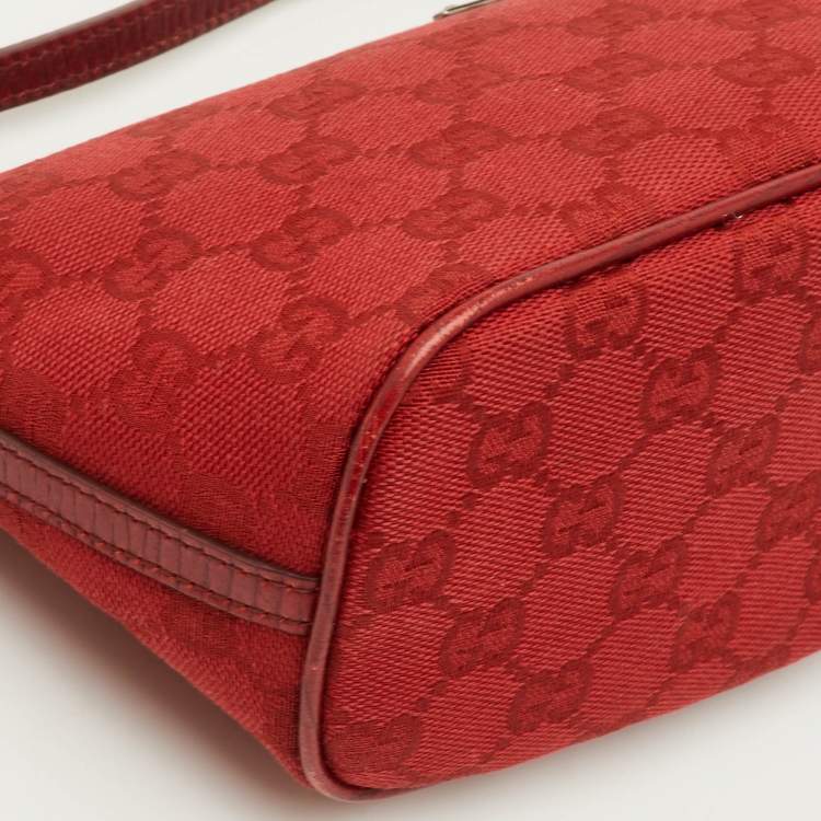 Pre Owned Gucci Boat Red GG Canvas and Leather Baguette
