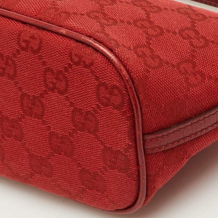 Pre Owned Gucci Boat Red GG Canvas and Leather Baguette