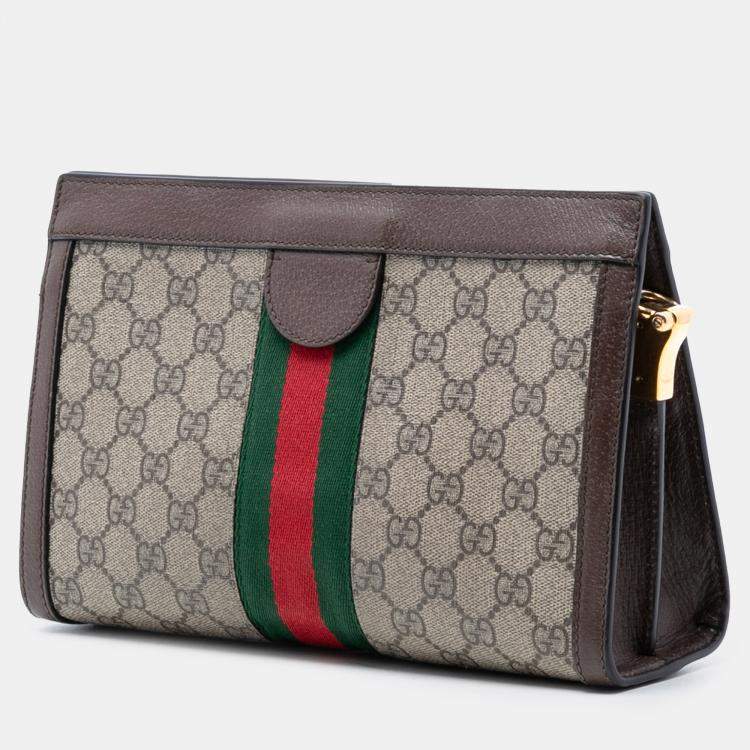 Pre Owned Gucci Brown Small GG Supreme Web Ophidia Chain Crossbody