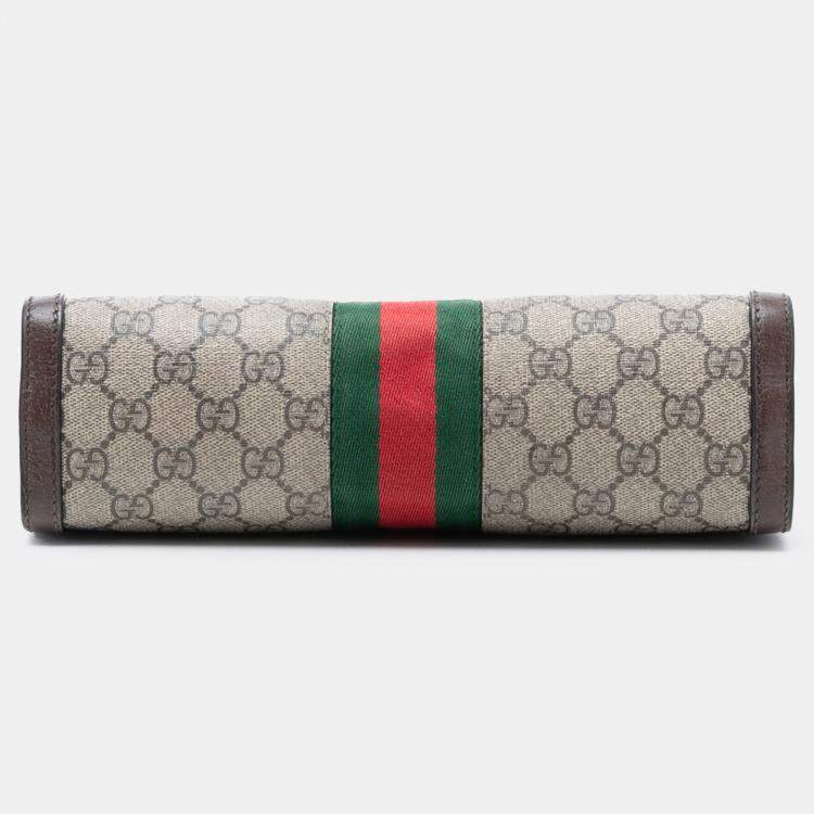 Pre Owned Gucci Brown Small GG Supreme Web Ophidia Chain Crossbody