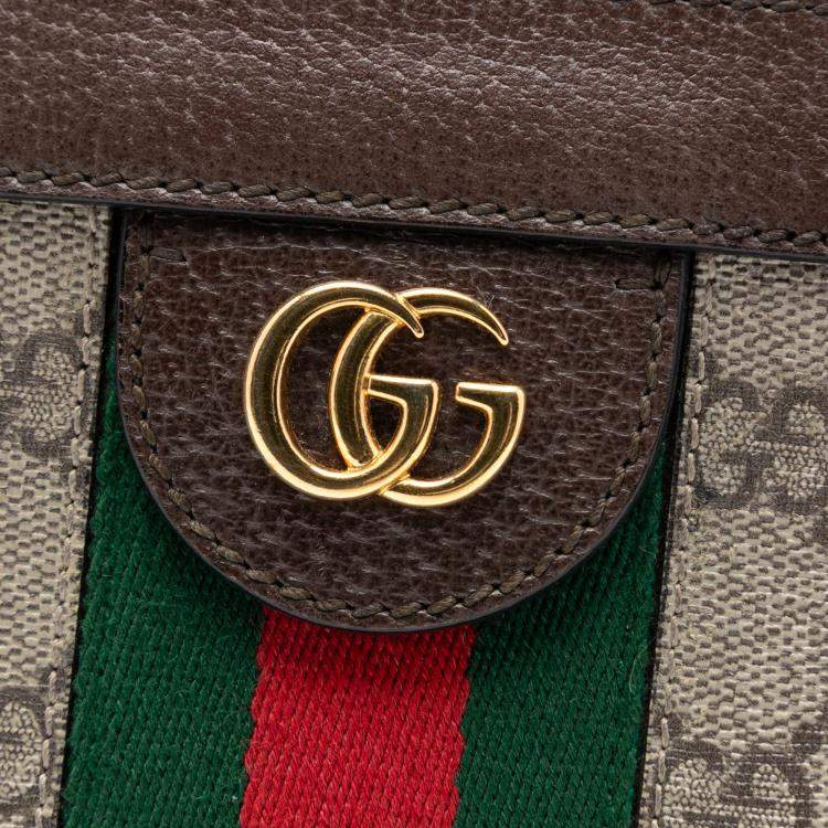 Pre Owned Gucci Brown Small GG Supreme Web Ophidia Chain Crossbody