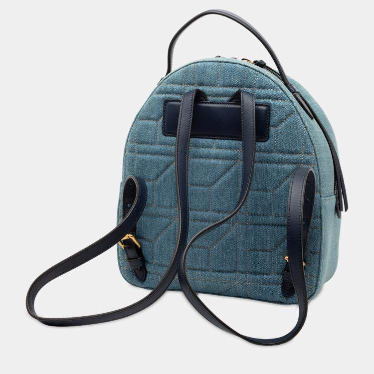 مملوكة مسبقًا Gucci Blue Small GG Marmont Pearl Studded Matelasse Denim Backpack