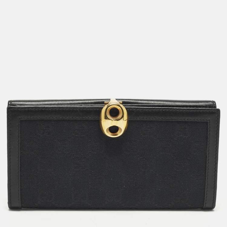 مملوكة مسبقًا Gucci Wave Black GG Canvas and Leather Continental Wallet