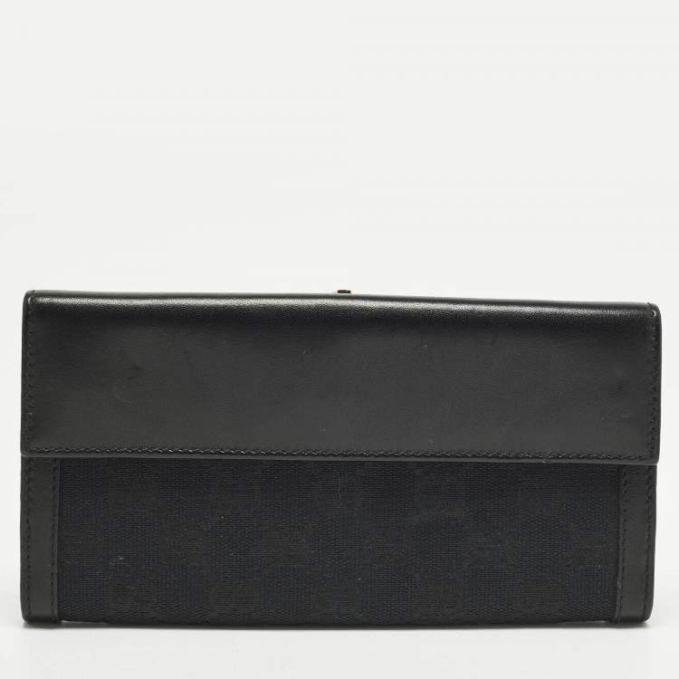 مملوكة مسبقًا Gucci Wave Black GG Canvas and Leather Continental Wallet