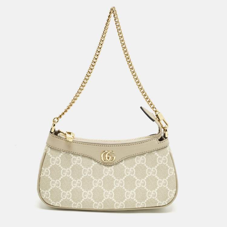 Pre Owned Gucci Ophidia Mini Beige GG Supremes Canvas and Leather Bag