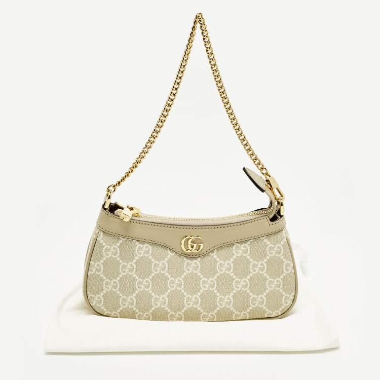 Pre Owned Gucci Ophidia Mini Beige GG Supremes Canvas and Leather Bag
