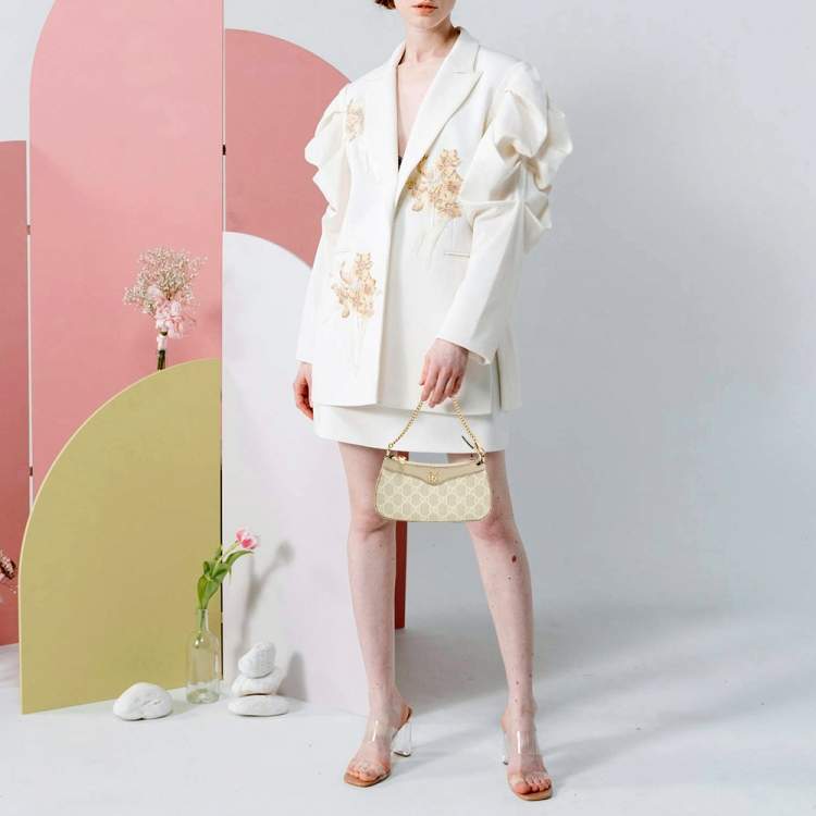 Pre Owned Gucci Ophidia Mini Beige GG Supremes Canvas and Leather Bag