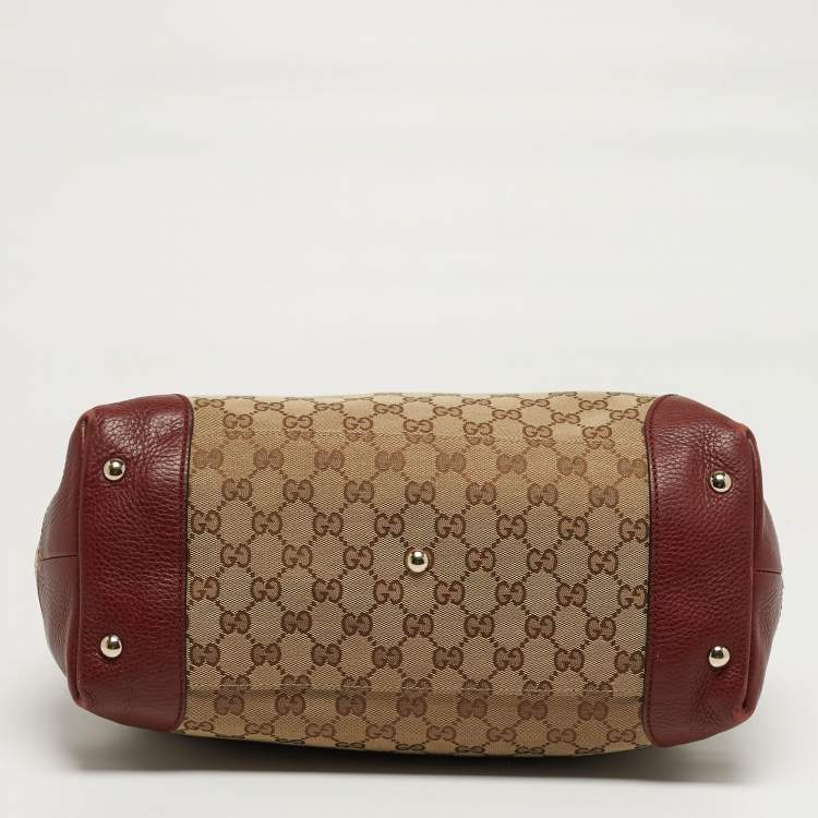 Pre Owned Gucci Supreme Web Dressage Dark Medium Red/Beige GG Canvas and Leather Tote