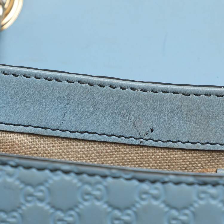 Pre Owned Gucci Emily Medium Light Blue Microguccissima Leather Shoulder Bag