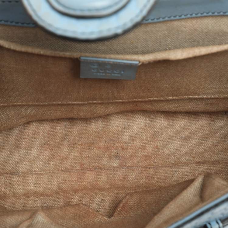 Pre Owned Gucci Emily Medium Light Blue Microguccissima Leather Shoulder Bag