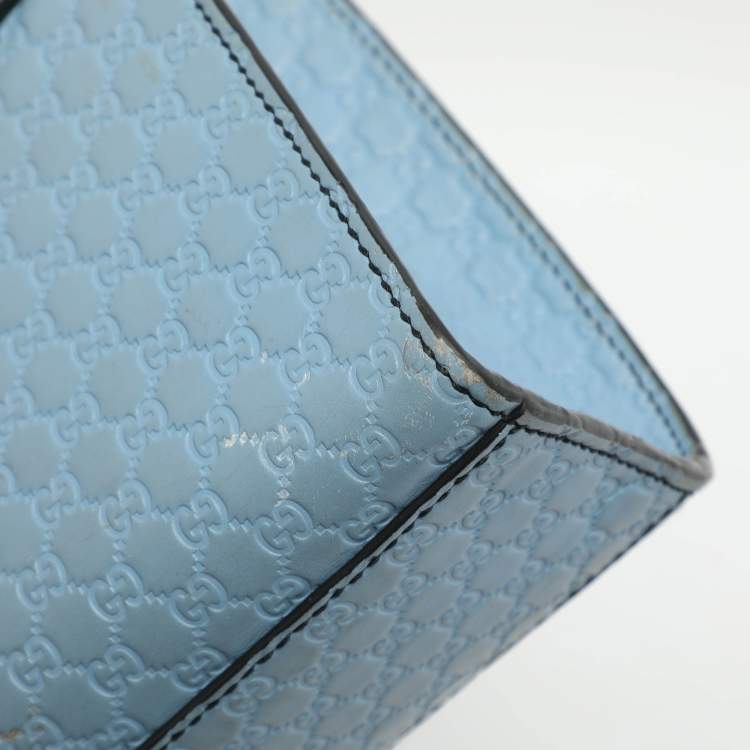 Pre Owned Gucci Emily Medium Light Blue Microguccissima Leather Shoulder Bag