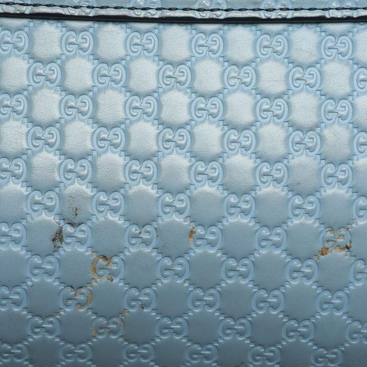 Pre Owned Gucci Emily Medium Light Blue Microguccissima Leather Shoulder Bag