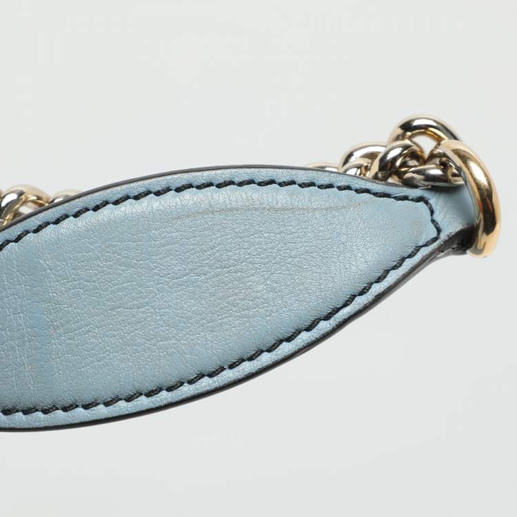 Pre Owned Gucci Emily Medium Light Blue Microguccissima Leather Shoulder Bag