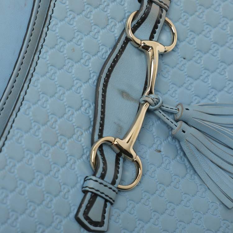 Pre Owned Gucci Emily Medium Light Blue Microguccissima Leather Shoulder Bag