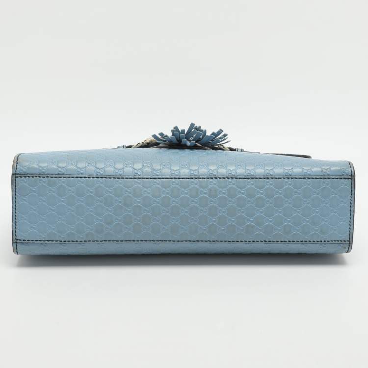Pre Owned Gucci Emily Medium Light Blue Microguccissima Leather Shoulder Bag
