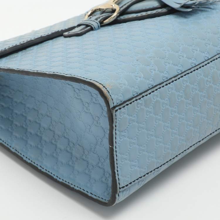Pre Owned Gucci Emily Medium Light Blue Microguccissima Leather Shoulder Bag