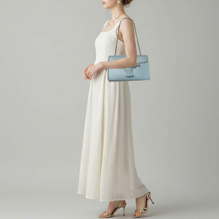 Pre Owned Gucci Emily Medium Light Blue Microguccissima Leather Shoulder Bag