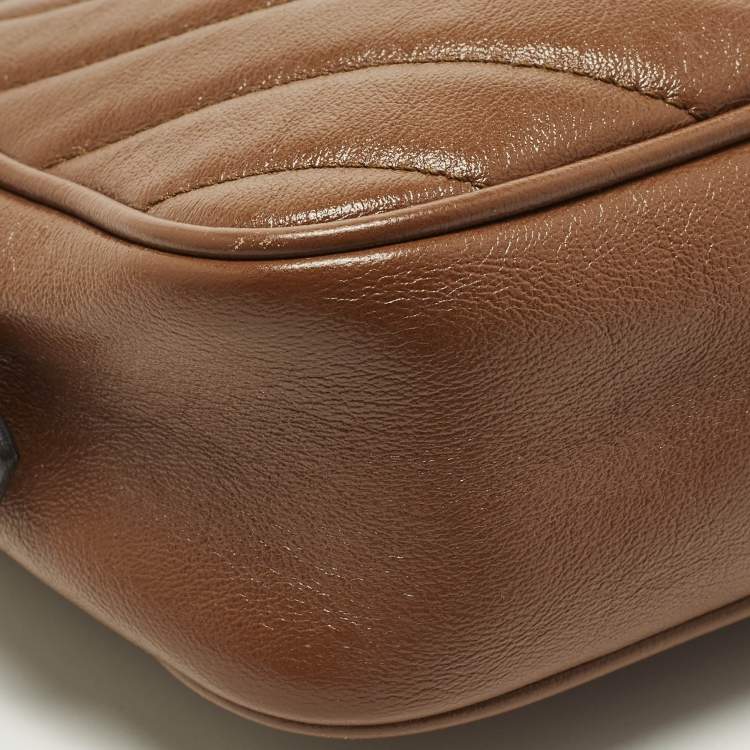 Pre Owned Gucci GG Marmont Mini Brown Diagonal Matelasse Leather Camera Bag