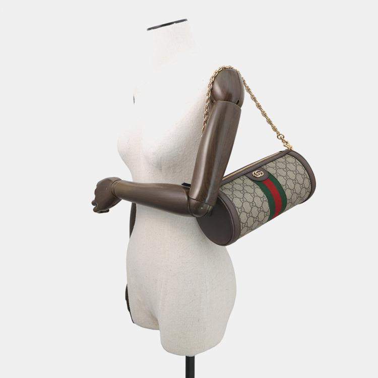 Pre Owned Gucci Gg Supreme Ophidia Small Shoulder Bag Brown/Beige Leather Pvc Size Small