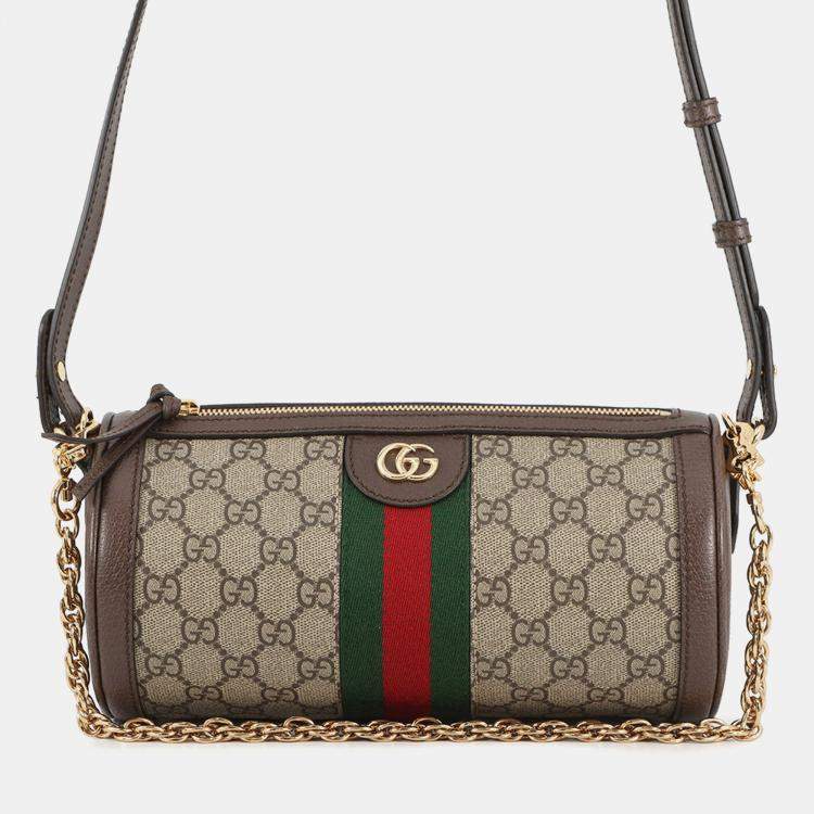 Pre Owned Gucci Gg Supreme Ophidia Small Shoulder Bag Brown/Beige Leather Pvc Size Small