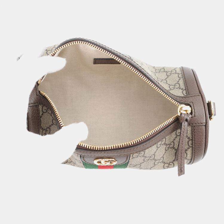 Pre Owned Gucci Gg Supreme Ophidia Small Shoulder Bag Brown/Beige Leather Pvc Size Small