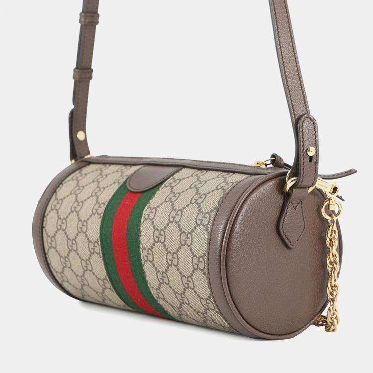 Pre Owned Gucci Gg Supreme Ophidia Small Shoulder Bag Brown/Beige Leather Pvc Size Small