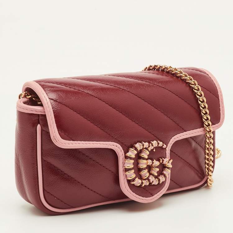 Pre Owned Gucci GG Marmont Torchon Red/Pink Diagonal Quilted Leather Shoulder Bag