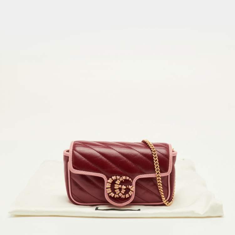 Pre Owned Gucci GG Marmont Torchon Red/Pink Diagonal Quilted Leather Shoulder Bag
