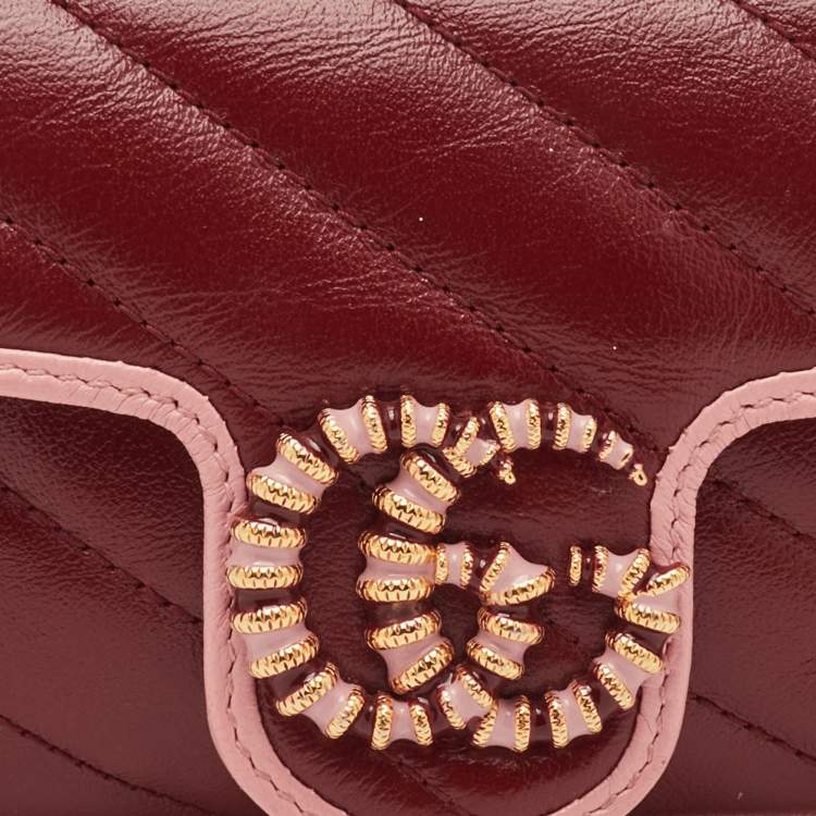 Pre Owned Gucci GG Marmont Torchon Red/Pink Diagonal Quilted Leather Shoulder Bag