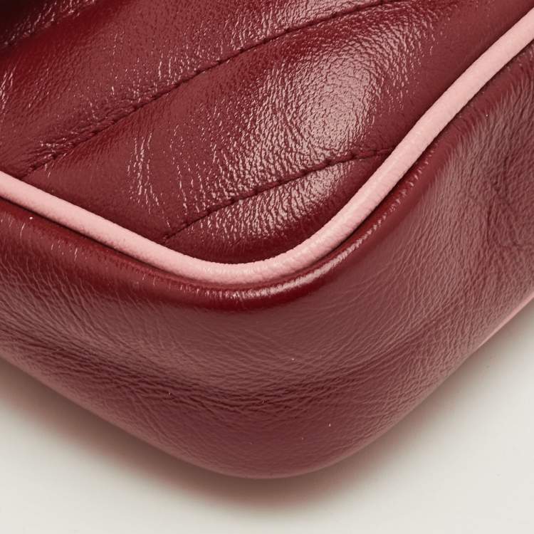 Pre Owned Gucci GG Marmont Torchon Red/Pink Diagonal Quilted Leather Shoulder Bag