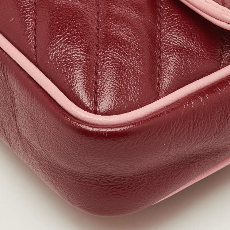 Pre Owned Gucci GG Marmont Torchon Red/Pink Diagonal Quilted Leather Shoulder Bag