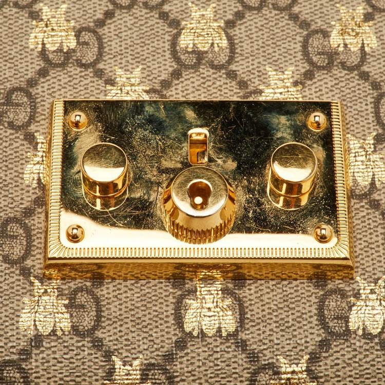 Pre Owned Gucci Padlock Small Black/Beige GG Supreme Canvas and Leather Shoulder Bag