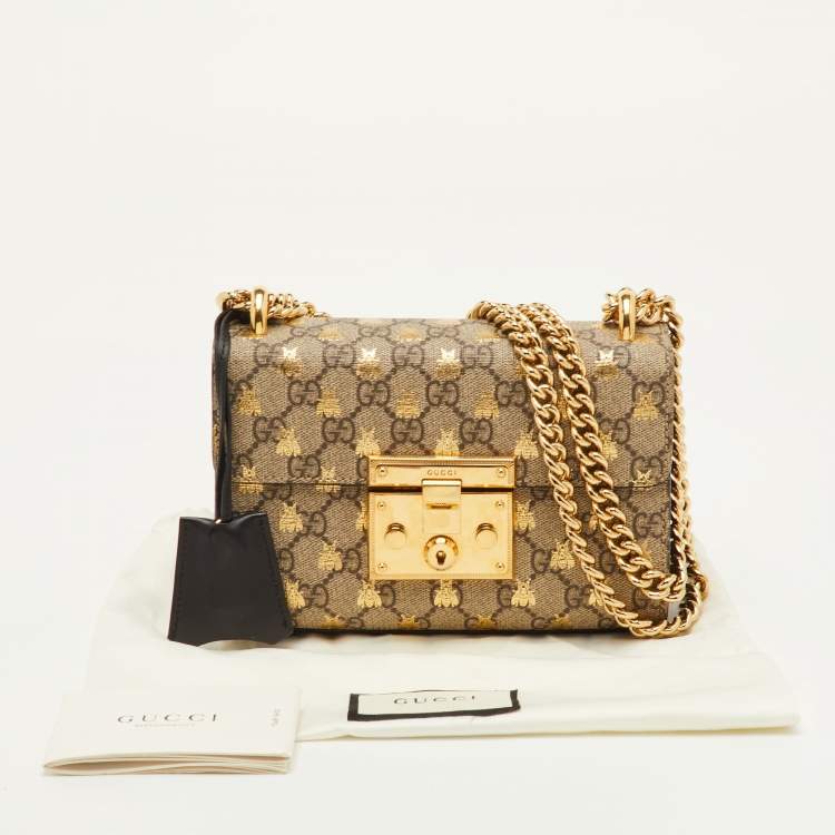 Pre Owned Gucci Padlock Small Black/Beige GG Supreme Canvas and Leather Shoulder Bag