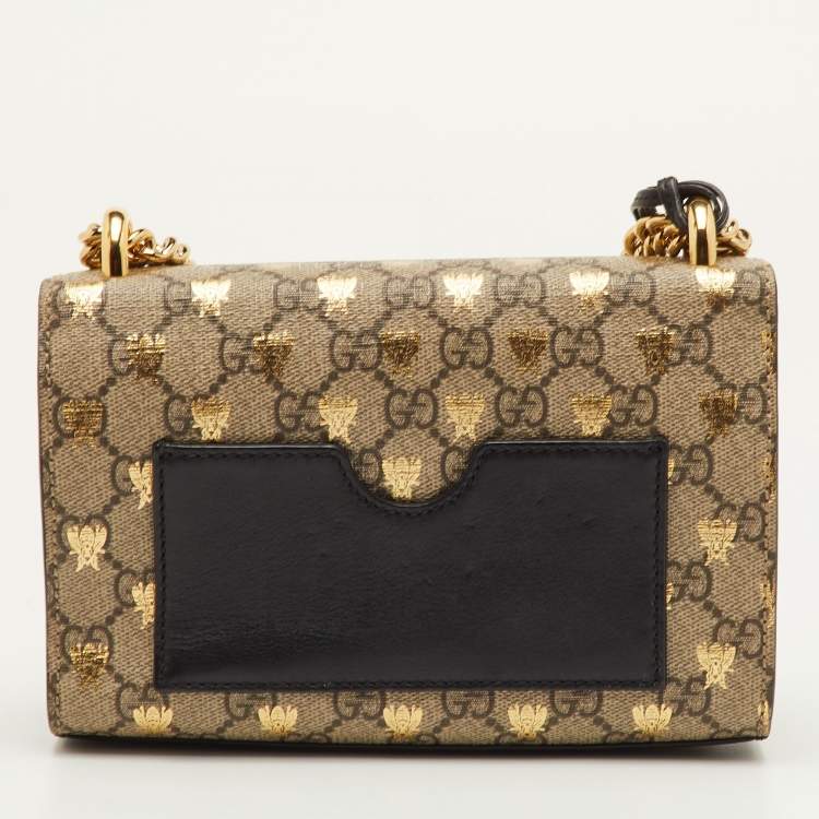 Pre Owned Gucci Padlock Small Black/Beige GG Supreme Canvas and Leather Shoulder Bag