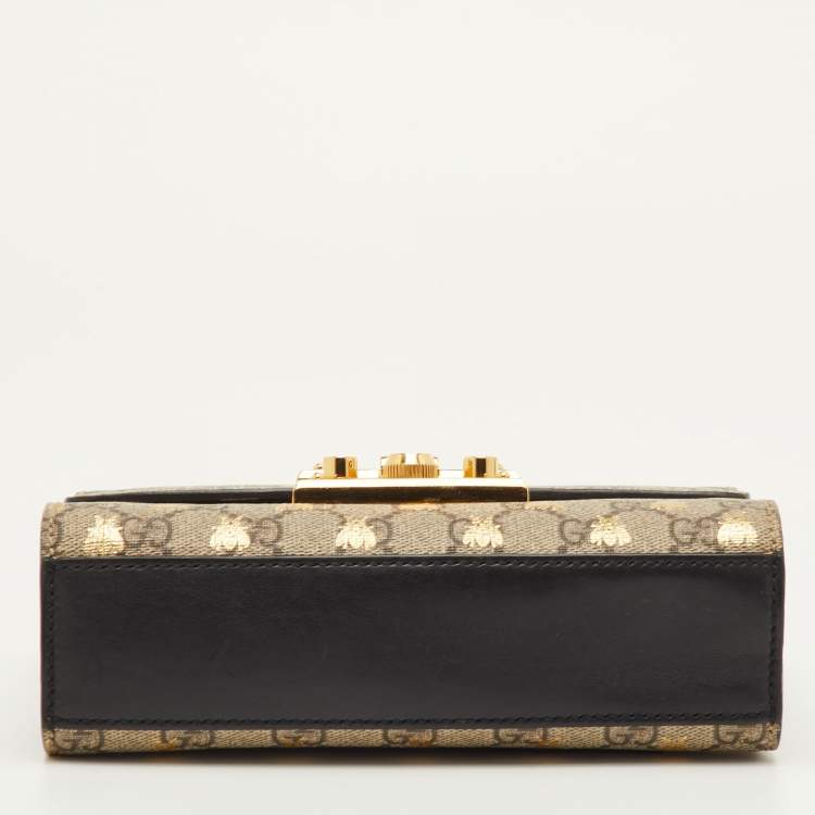 Pre Owned Gucci Padlock Small Black/Beige GG Supreme Canvas and Leather Shoulder Bag