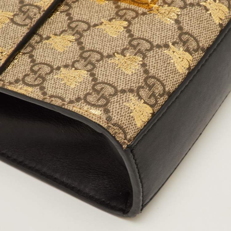 Pre Owned Gucci Padlock Small Black/Beige GG Supreme Canvas and Leather Shoulder Bag