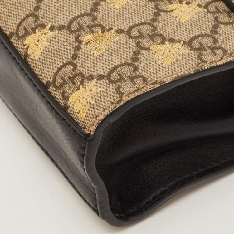 Pre Owned Gucci Padlock Small Black/Beige GG Supreme Canvas and Leather Shoulder Bag